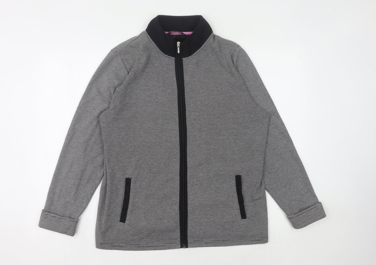 Bonmarché Women's Black Striped Full Zip Sweatshirt M