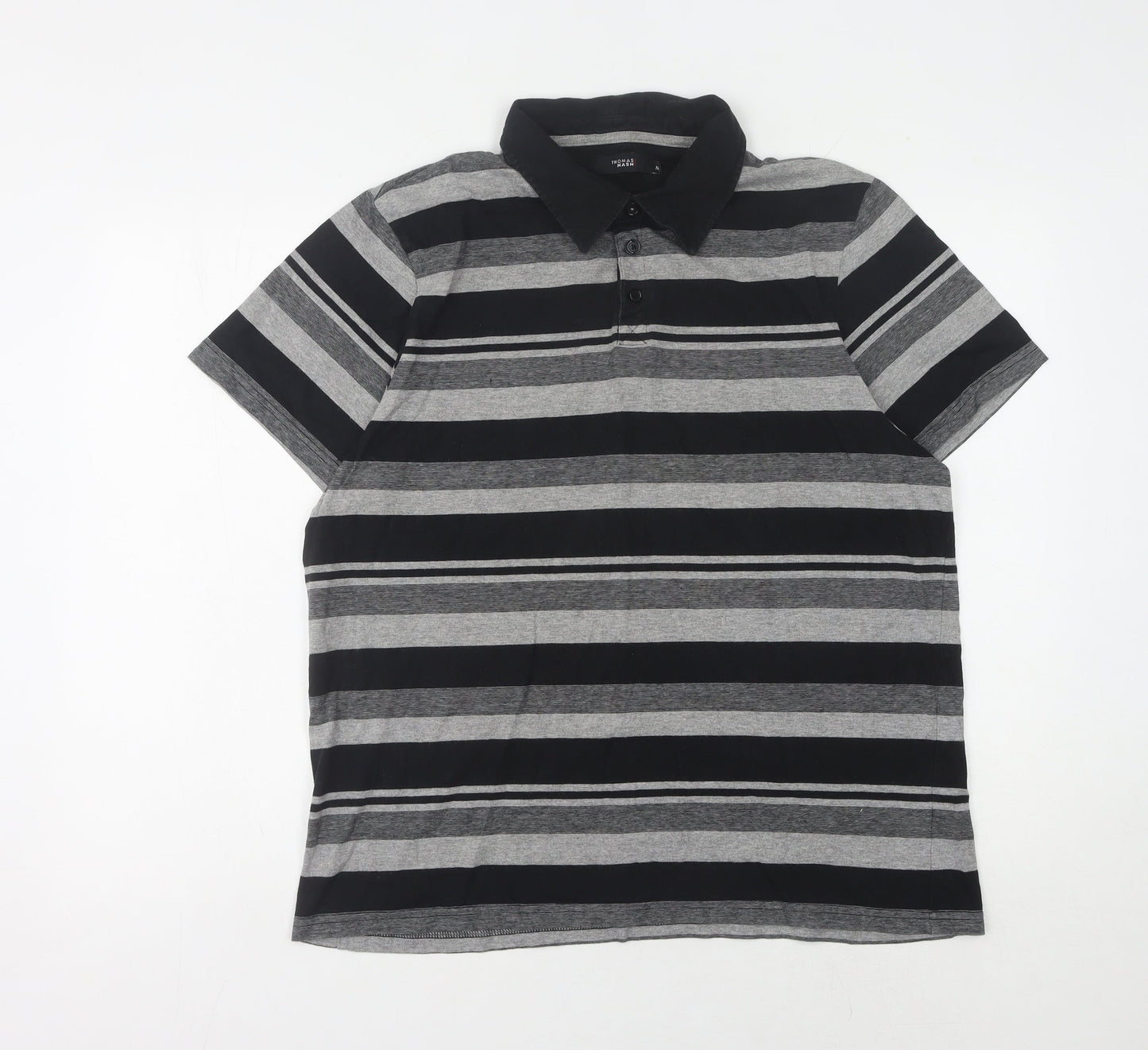 Thomas Nash Men's Striped Polo, Black/Grey, Medium