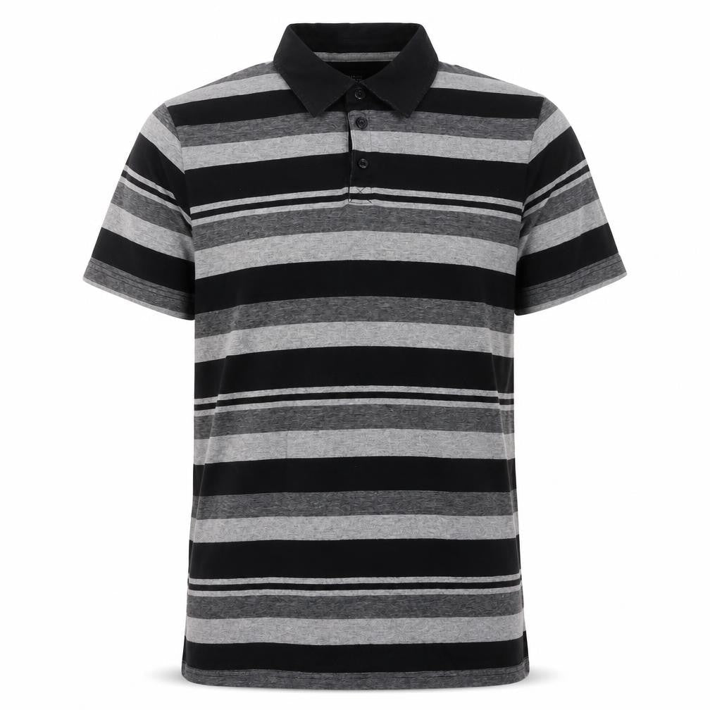 Thomas Nash Men's Striped Polo, Black/Grey, Medium