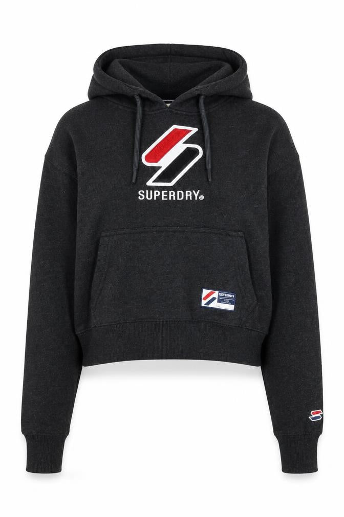Superdry Women's Black Hoodie Size 12 Pullover with Logo Accent