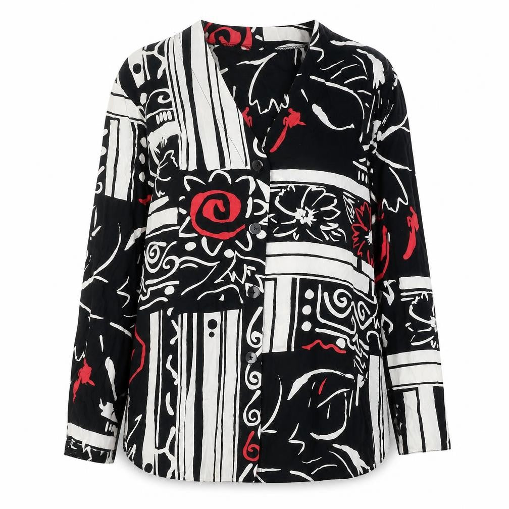 Paolo Benetti Women's Multicoloured V-Neck Blouse Size 10