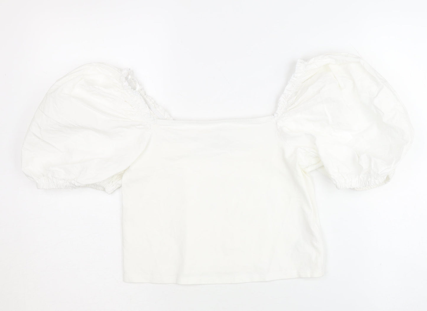 Topshop Women's White Cropped Puff Sleeve Blouse