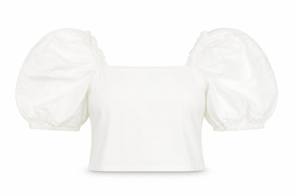 Topshop Women's White Cropped Puff Sleeve Blouse