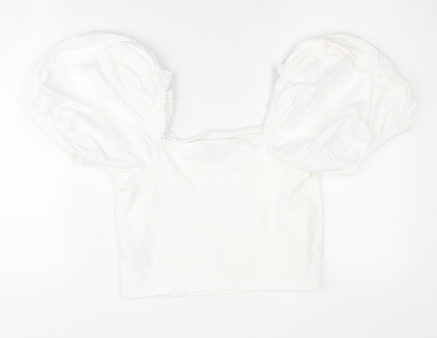 Topshop Women's White Cropped Puff Sleeve Blouse