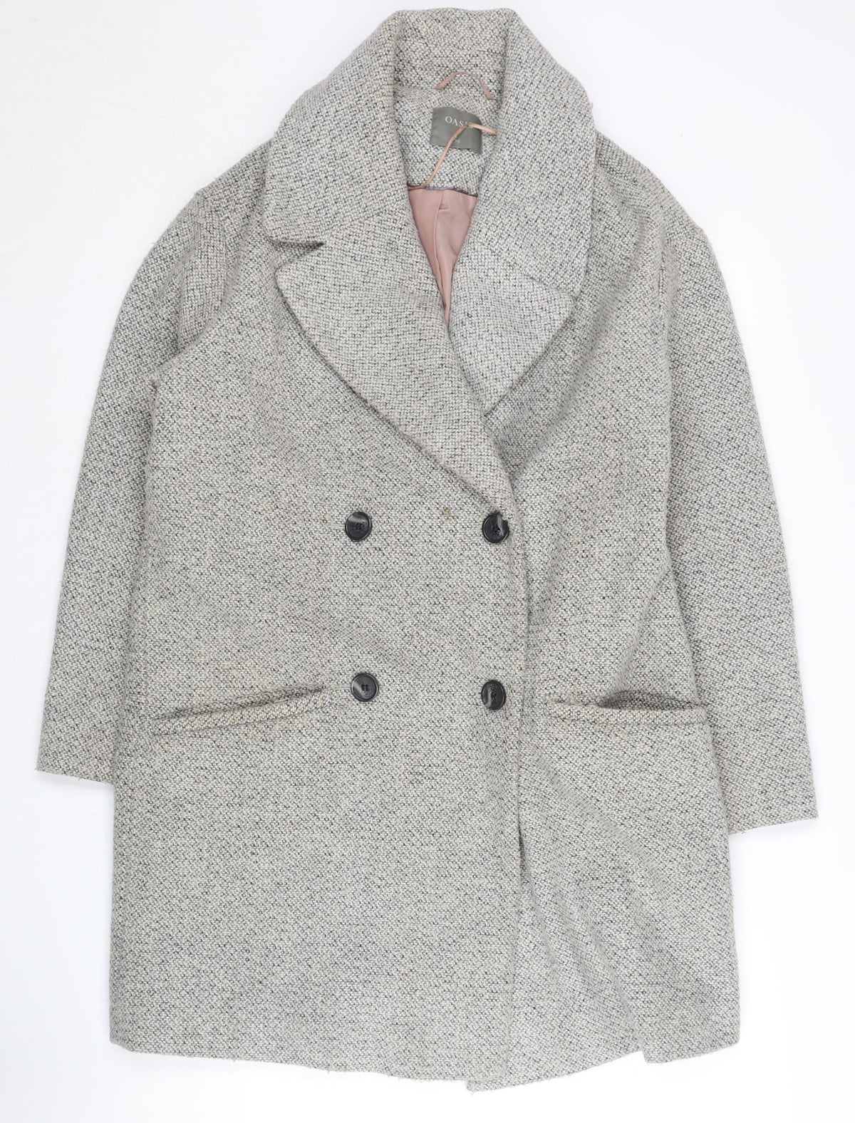 Oasis Women's Grey XS Pea Coat, Lined with Button Accents