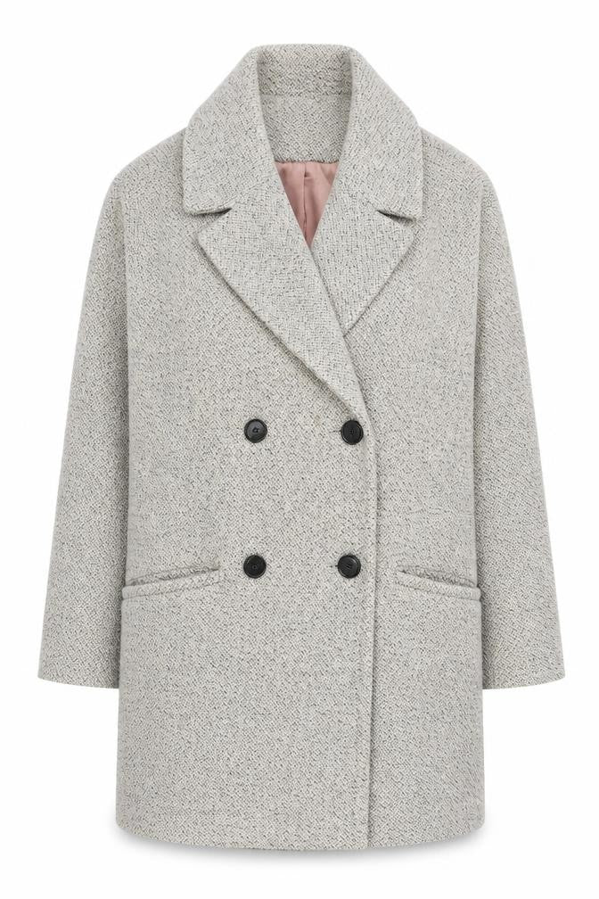 Oasis Women's Grey XS Pea Coat, Lined with Button Accents