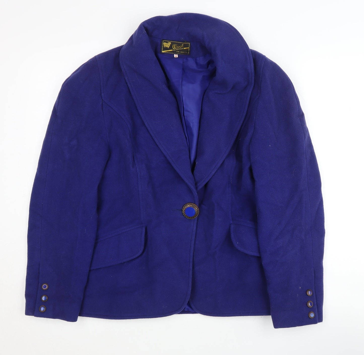 Women's Blue Wool Cashmere Blazer Shawl Lapel Size 2