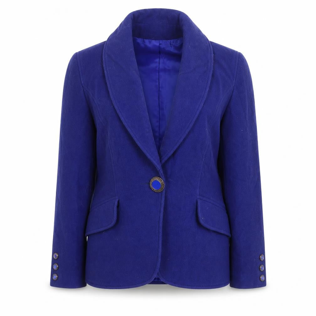 Women's Blue Wool Cashmere Blazer Shawl Lapel Size 2