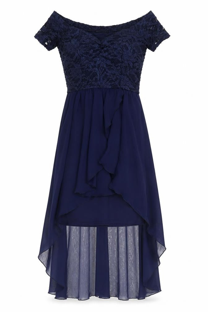 Quiz Women's Blue A-Line Off Shoulder Hi-Low Dress
