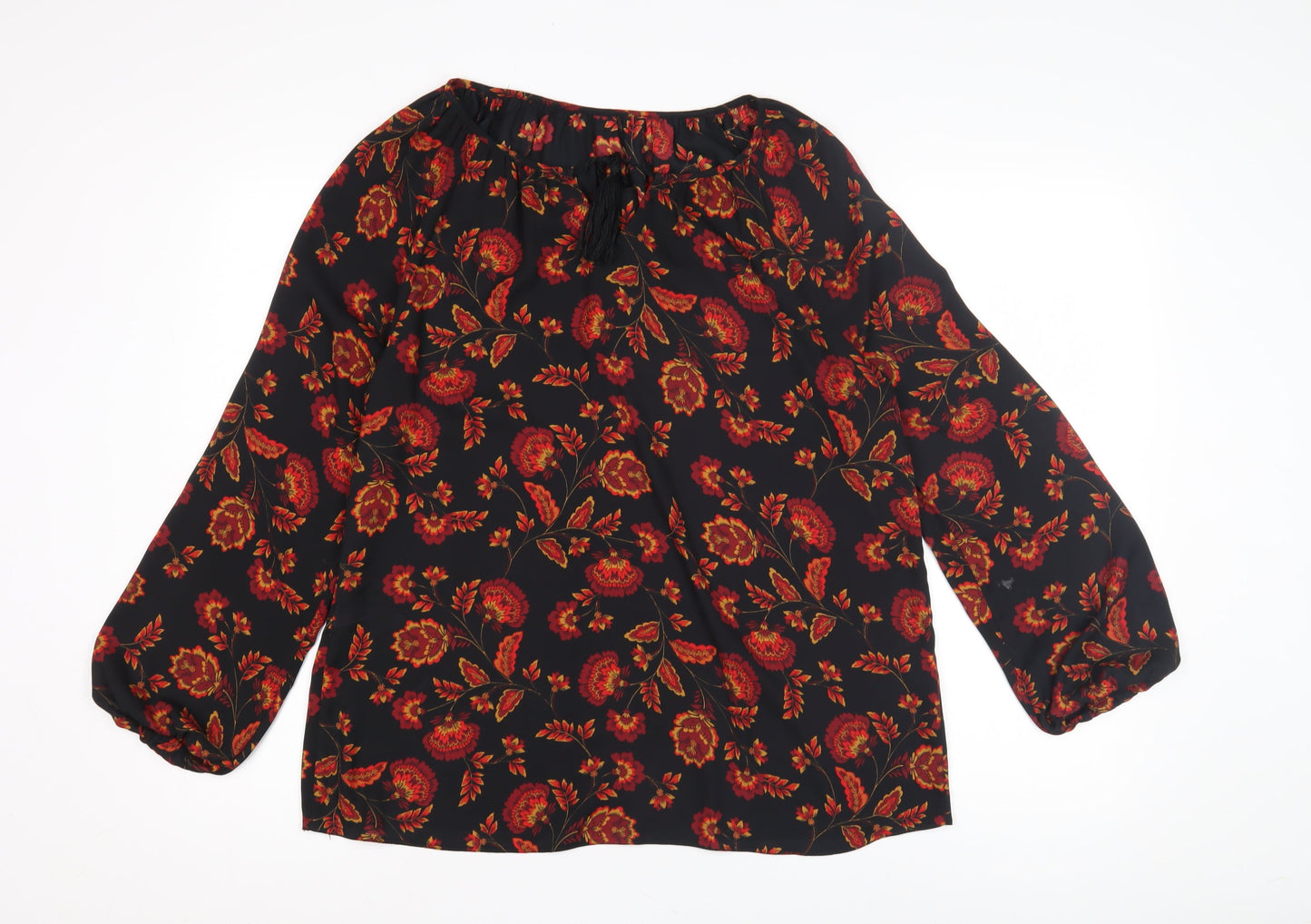 BHS Women's Black Floral Tunic Blouse Size 12