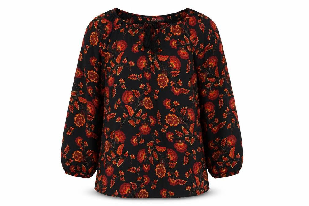 BHS Women's Black Floral Tunic Blouse Size 12