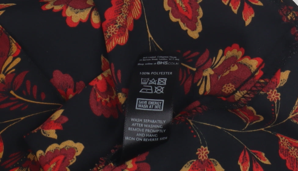 BHS Women's Black Floral Tunic Blouse Size 12