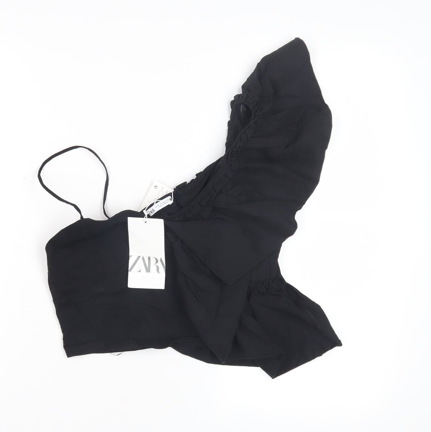 Zara Women's Black Cropped One Shoulder Blouse