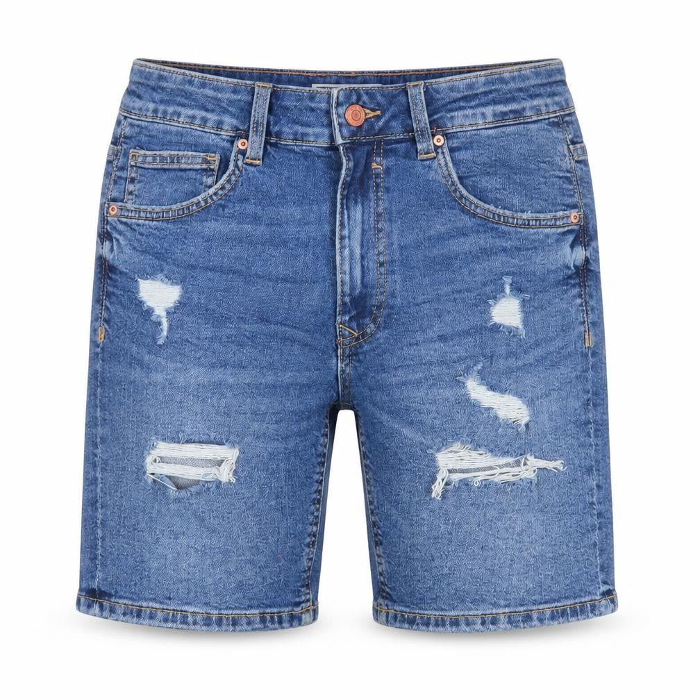 Bershka Men's Blue Denim Distressed Shorts, Size S