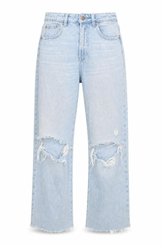 Stradivarius Women's Blue Distressed Straight Jeans Size 6