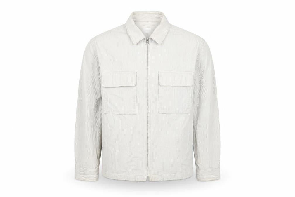 H&M Men's White Cotton Jacket, M, Casual, Full Zip