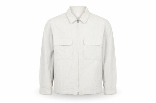 H&M Men's White Cotton Jacket, M, Casual, Full Zip