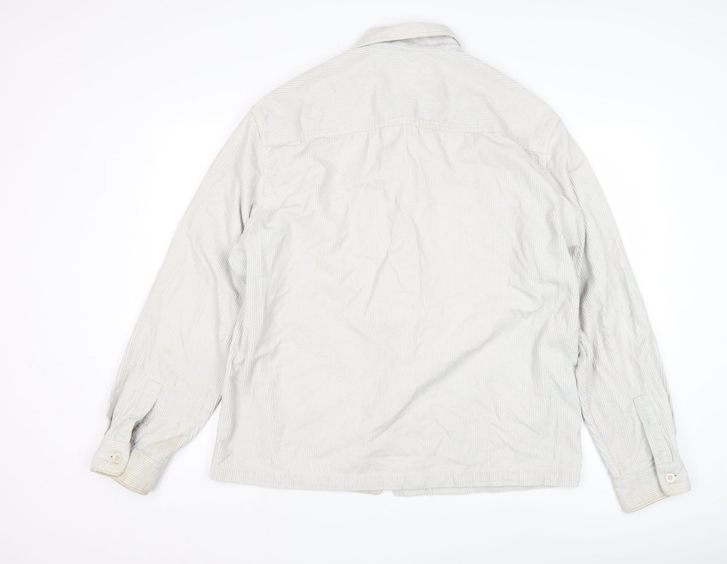 H&M Men's White Cotton Jacket, M, Casual, Full Zip