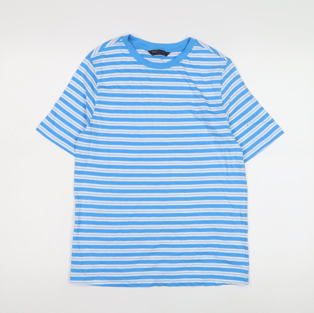 Marks & Spencer Women's Blue Striped T-Shirt Size 6