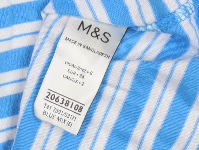 Marks & Spencer Women's Blue Striped T-Shirt Size 6