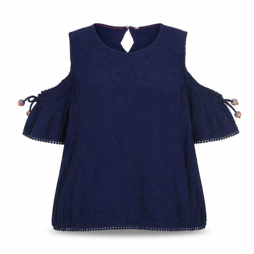 Tom Tailor Denim Blue XL Women's Cold Shoulder Blouse