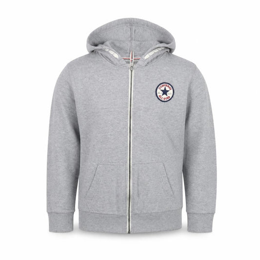 Front view of Converse boys’ grey xl full zip hoodie with logo
