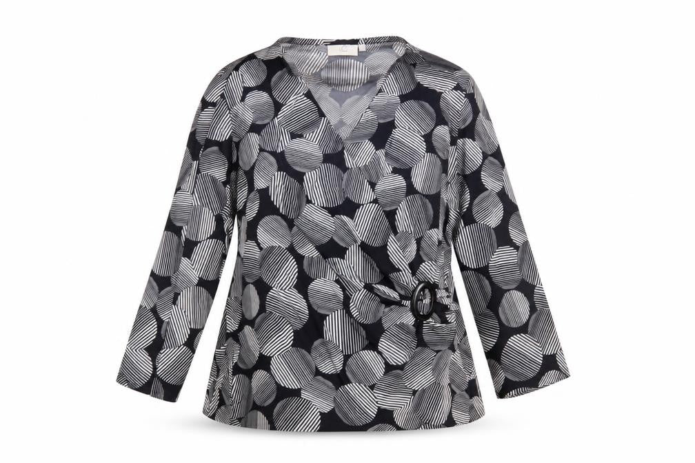 Country Casuals Women's Black XL Wrap Geometric Blouse
