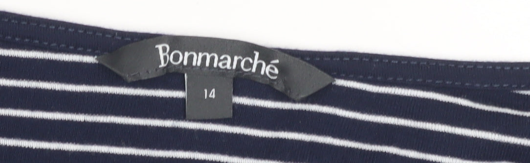 Bonmarché Women's Blue Striped T-Shirt 14 with Sequin Heart