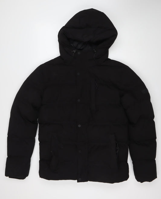 STATUS Men's Black Puffer Jacket - S, Hooded Winter Style