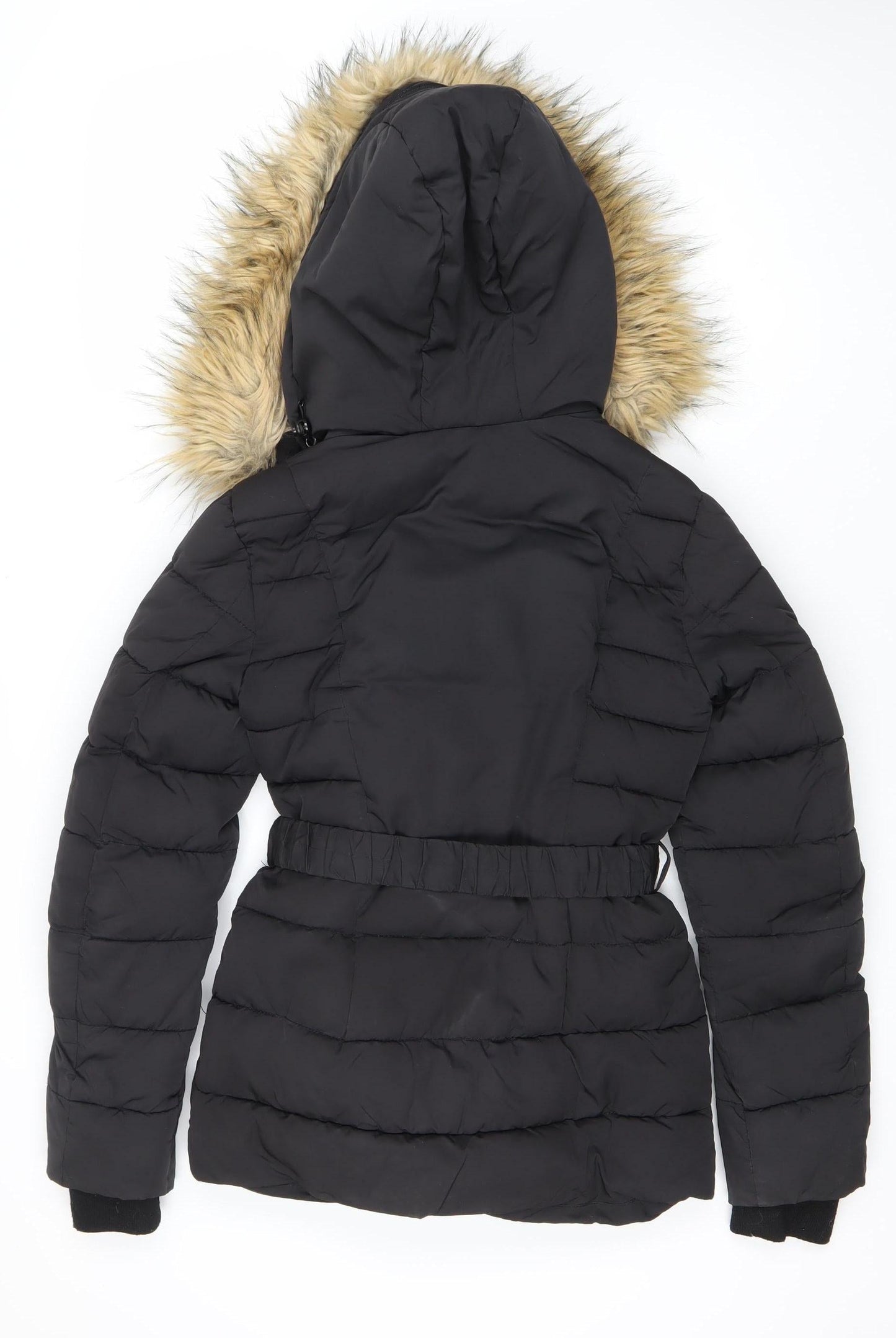 Warehouse Women's Black Puffer Jacket with Fur Hood Size 6
