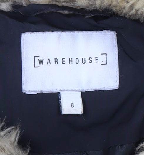 Warehouse Women's Black Puffer Jacket with Fur Hood Size 6
