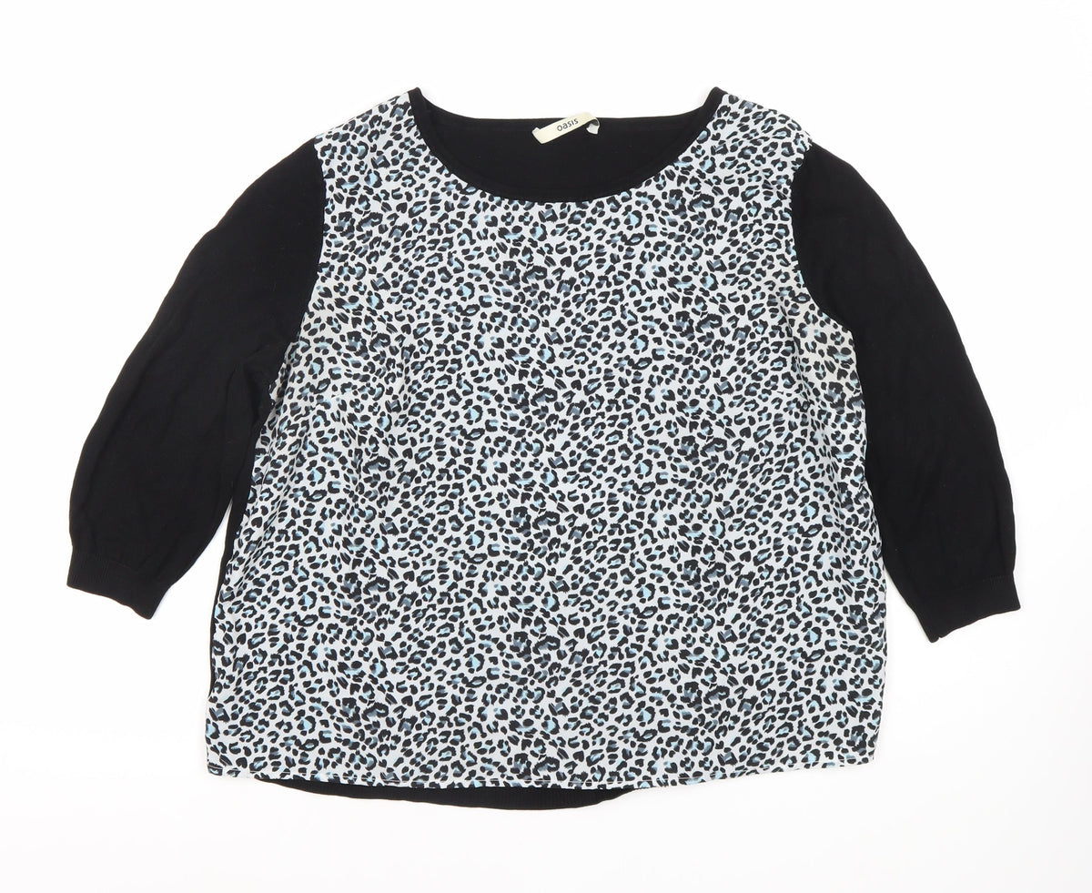 Oasis Women's Large Black Animal Print Blouse