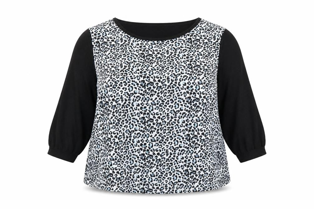 Oasis Women's Large Black Animal Print Blouse