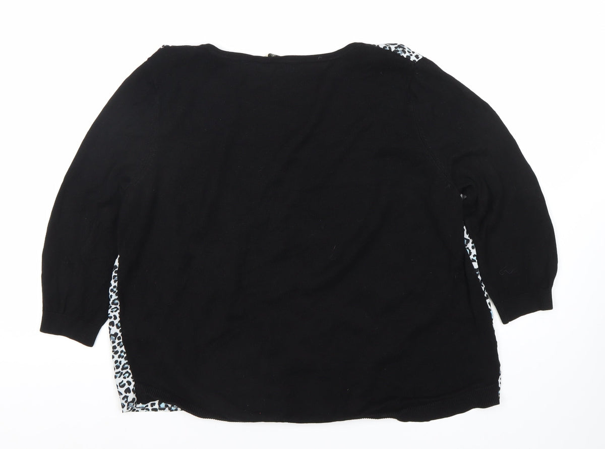 Oasis Women's Large Black Animal Print Blouse