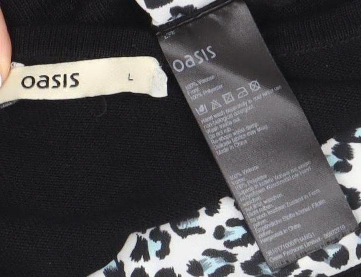 Oasis Women's Large Black Animal Print Blouse