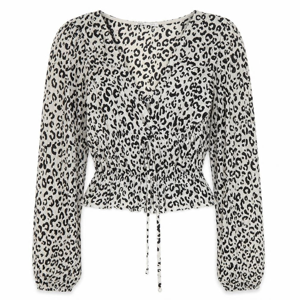 Zara Women's Cropped White Animal Print Blouse Size 4