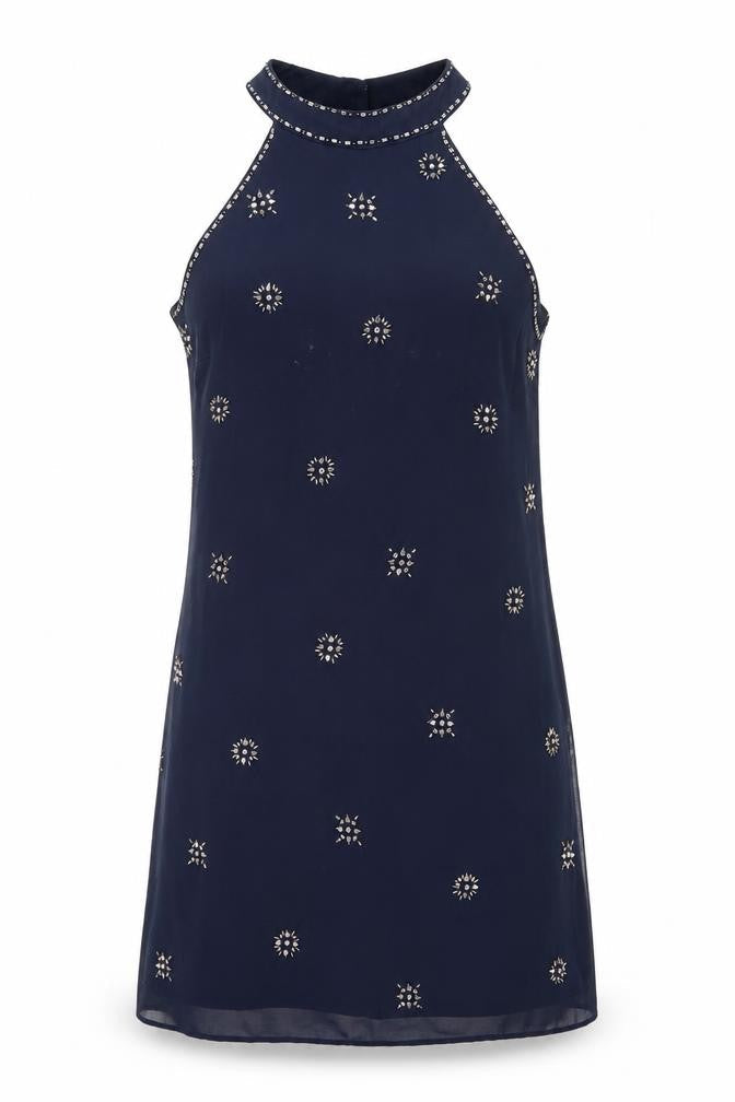 Monsoon Women's Blue Beaded Sleeveless Dress
