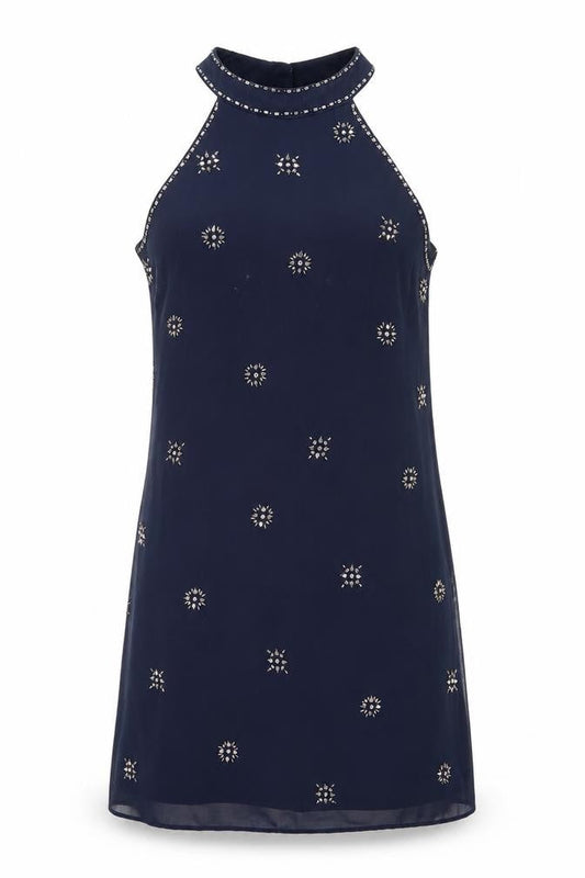 Monsoon Women's Blue Beaded Sleeveless Dress