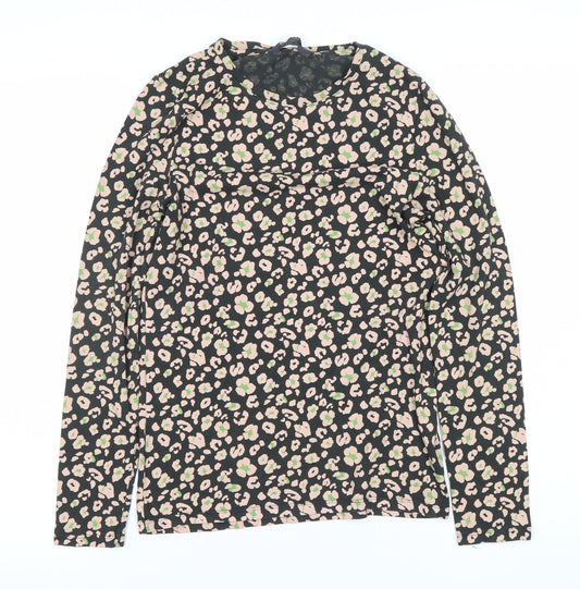 Marks and Spencer Women's Black Floral T-Shirt Size 8