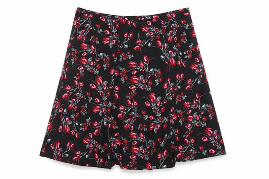 Wardrobe Essentials Unisex Black Floral A-Line Skirt - 30