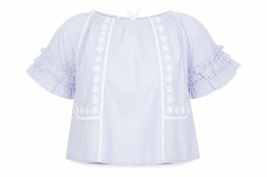 Next Womens Blue Striped Blouse, 3/4 Sleeve, Size 12