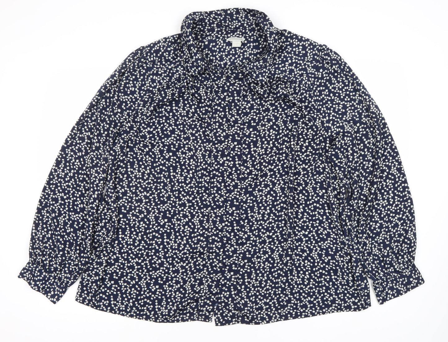 Monsoon Women's Blue Geometric Long Sleeve Blouse, Size 18