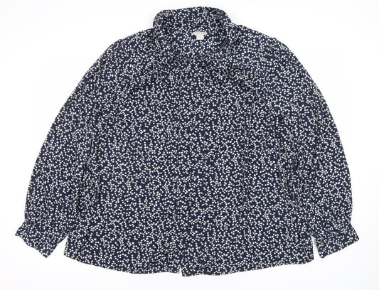 Monsoon Women's Blue Geometric Long Sleeve Blouse, Size 18
