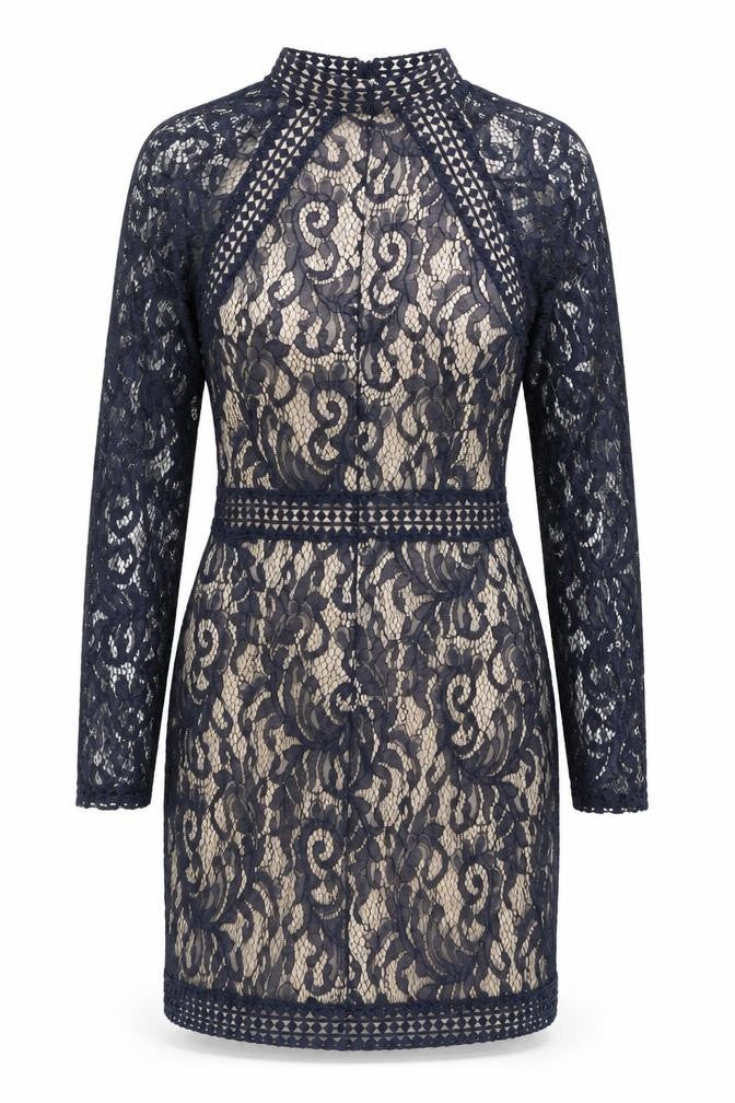 QUIZ Women's Blue Lace Floral Long Sleeve Dress Size 10