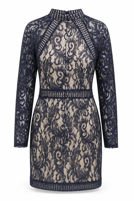 QUIZ Women's Blue Lace Floral Long Sleeve Dress Size 10
