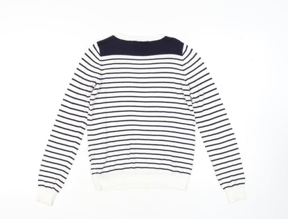 Oasis Women's White XS Striped Beaded Pullover Jumper