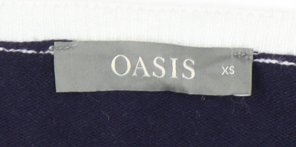 Oasis Women's White XS Striped Beaded Pullover Jumper