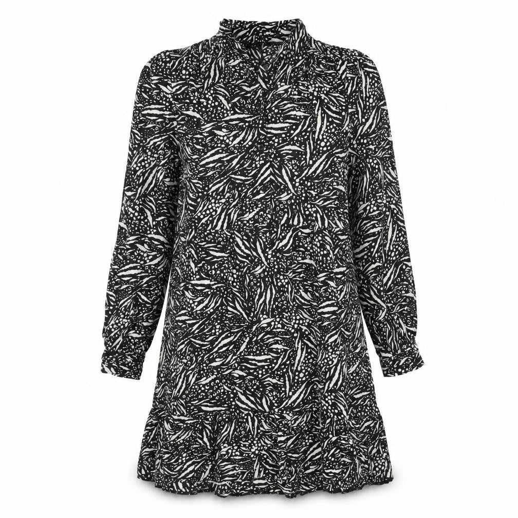 New Look Women's Black Animal Print Long Sleeve Dress - Size 10