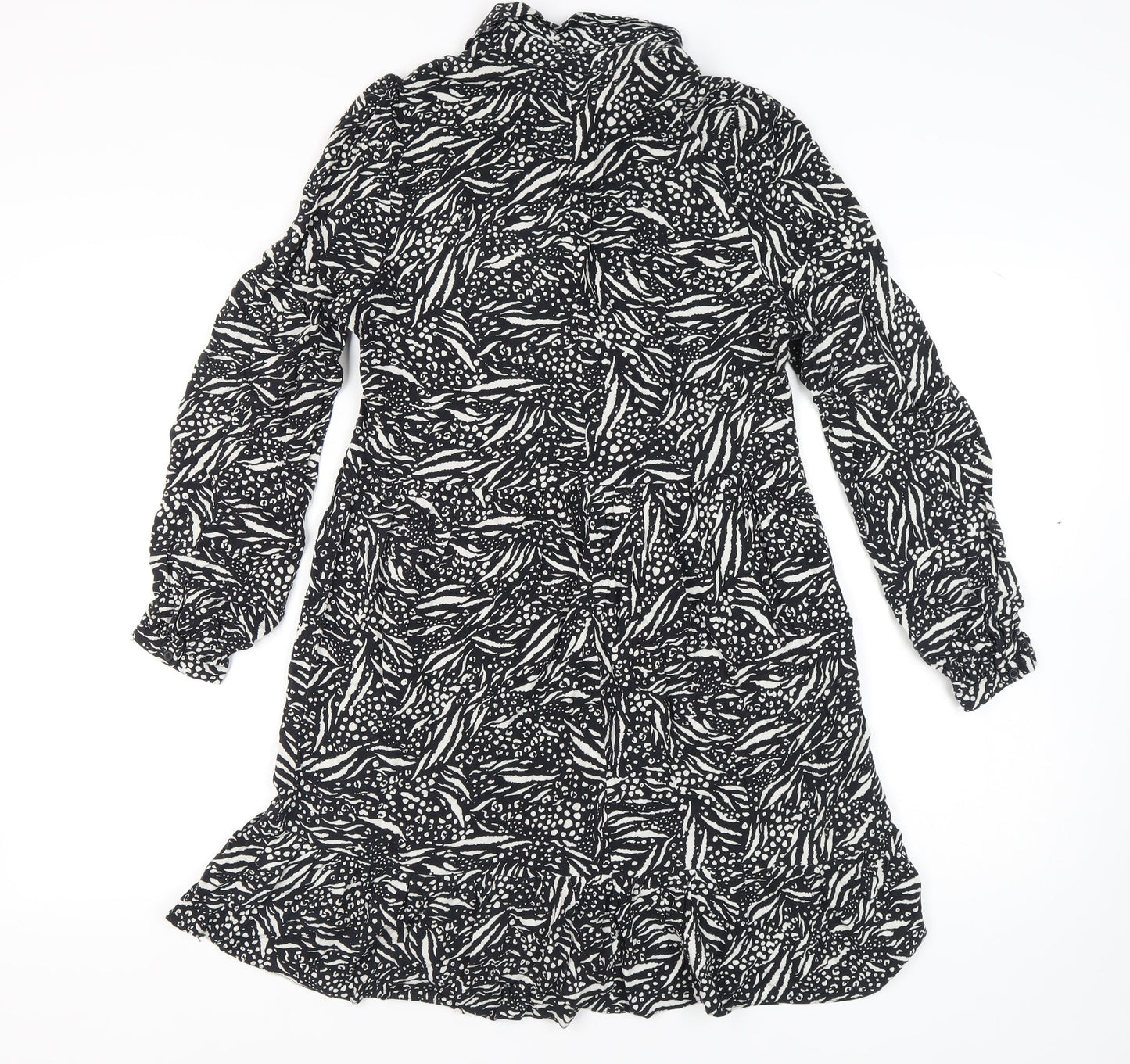 New Look Women's Black Animal Print Long Sleeve Dress - Size 10