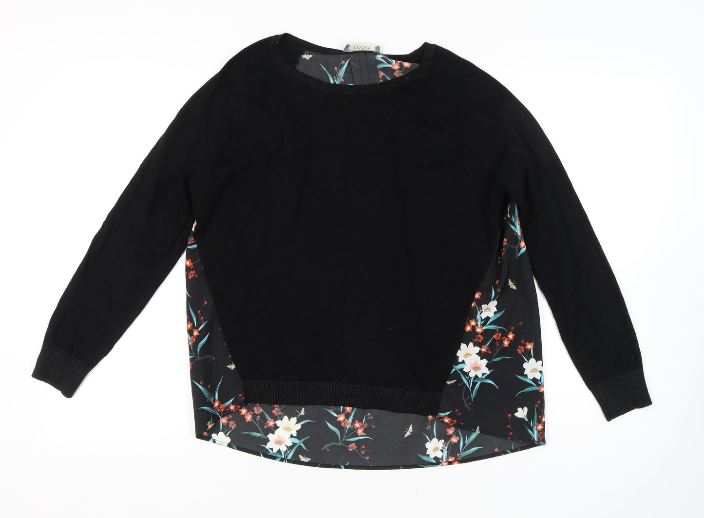 Oasis Black Floral Pullover Jumper L Women Regular